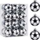 24 Pcs Christmas Sport Ball Ornament Plastic Xmas Football Soccer Ornament Balls with Hanging Loop 2.36 Inch Decorative Hanging Ornaments for Christmas Holiday Party Tree Home (Soccer*24 Pcs)