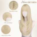 FESHFEN Straight Sleek Layered Wig with Bangs for Women - Natural Synthetic Long Hair Wig for Daily Party Use 24 Inch