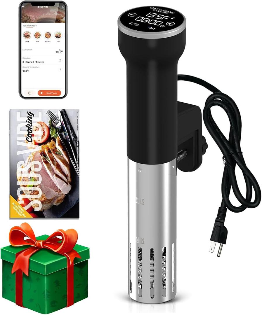 CATTLEMAN CUISINE Sous Vide Machines Wi-Fi, 1000W, IPX7 Waterproof, Immersion Circulator Precise Cooker, Suvee Cooker with Accurate Temperature&Timer Touch Control, Portable, Noise-free, Fast Heating