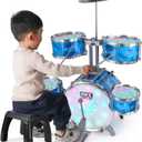 Kids Drum Set for Toddlers with 5 Jazz Drum Kit & Lights (Vibrating-Controlled) & Alloy, Musical Instruments Toys, Boys Gifts for Aged 1-3 3-5, 22.8in*14.6in*28in