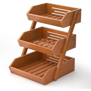 G.a HOMEFAVOR Fruit Basket for Kitchen, 3-Tier Fruit Bowl for Kitchen Counter, Vegetable Storage Stand for Fruit Shop, 15 mm Thickness, Brown