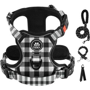 IVY&LANE No Pull Dog Harness with Leash Set, Reflective No Choke Pet Vest,Adjustable Oxford Dog Vest Harness with Easy Control Handle for Large Dogs (Checkered Black,L)