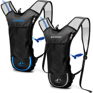 2 Pack Hydration Backpack Pack with 2L Hydration Bladder, TNYSPORT Lightweight Breathable Water Backpack with 3 Layer Pockets, Reinforced Shoulder Straps for Hiking Running Cycling (Black)