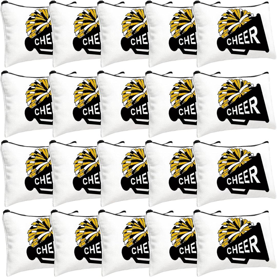 20 Pcs Cheer Makeup Bag Cheer Teams Senior Night Gifts Canvas Makeup Case Cheerleader Teams Gifts Zipper Pouch for Cheerleading Teammates Party Supplies(Black Gold)