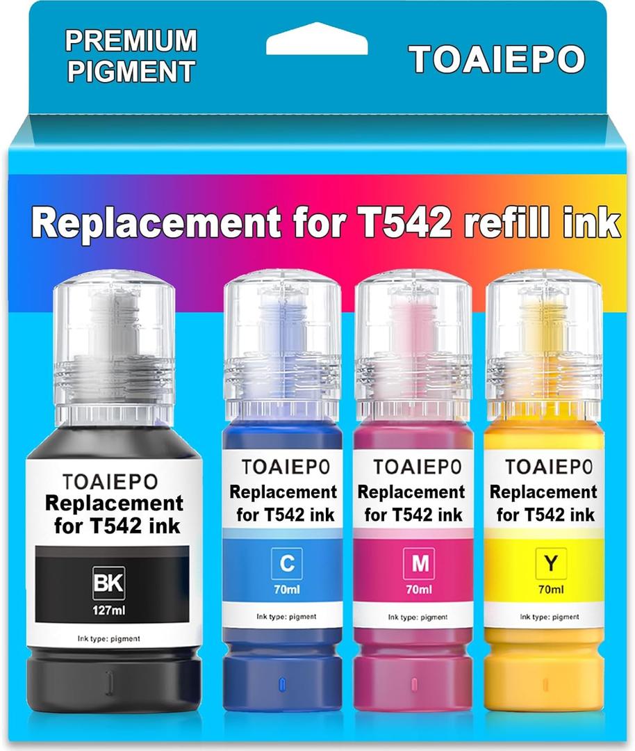 T542 Ink Refill Bottle Compatible with 542 Ink Pigment Ink Work with ET-5800, ET-5850, ET-5880,ET-16650, ST-C8000 Printer