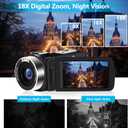 4K Video Camera Camcorder 48MP 30FPS IR Night Vision WiFi Camera Recorder, 18X Digital Zoom 3" Touch Screen Vlogging Camera for YouTube with Microphone, SD Card, Lens Hood, Stabilizer, Remote Control