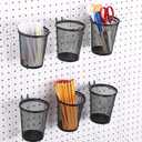 Spakon 6 Sets Pegboard Cups with Ring Hook Pegboard Bin Holder Organizer Multipurpose Pen Cup Metal Pencil Holder for Desk Office Garage (Black, 3.15x5.24x4.33'', Regular)