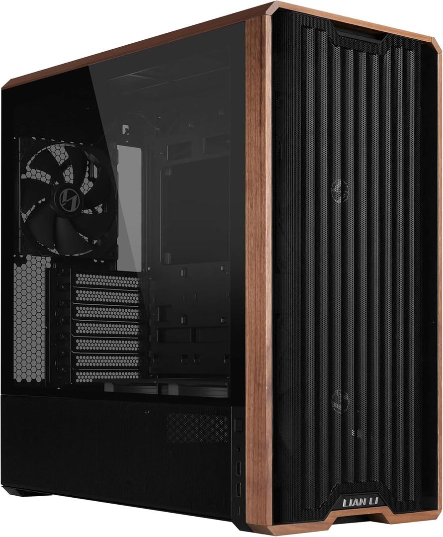Lian Li LANCOOL 217 Genuine Walnut Wood Computer Case, Mid-Tower ATX PC Case with 5 Pre-Installed PWM Fans 2x170mm, 2x120mm & 1x140mm, Flexible PSU & Cable Installation - Black (LAN217X)