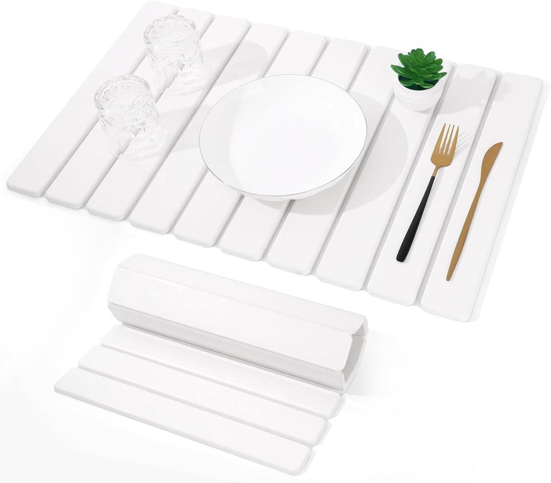 Bowl Drying Mat, Kitchen Countertop Stone Bowl Drying Mat, 24 '(Length) X 16' (Width) Fast Anti Slip Fast Drying Stone Bath Mat, White Shower Stone Bath Mat