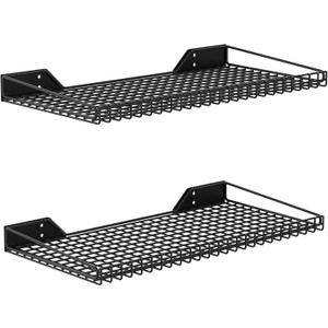 WALMANN 2 Pack Garage Wall Shelf, 23.5" x 12" Wall Mounted Storage Shelves for Garage, Closet, Laundry Room, Heavy Duty Wall Shelving, Holds Up to 65 Lbs(Black)