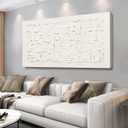 SOUGUAN Textured Wall Art Block Wall Painting Abstract Canvas Wall Pictures 24"x48" Art Posters for Office Artwork for Living Room (White)
