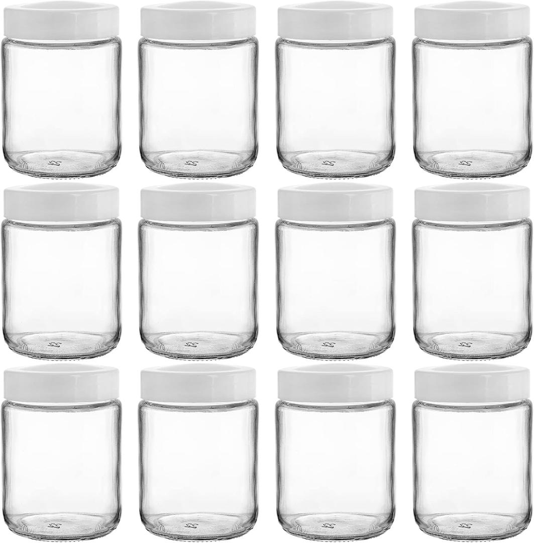 Suwimut 12 Pack Glass Mason Jars, 8 oz Regular Mouth Small Glass Canning Jars Storage Containers with Airtight Lids for Jelly, Jam, Honey, Beans, Pickles, Spice, Yogurt, Food Storage
