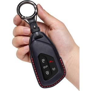 for VW Atlas Key Fob Cover Premium Leather Car Remote Case Holder Keychain Compatible for Volkswagen ID4 MK8 Golf GTI 2025 2024 -Black