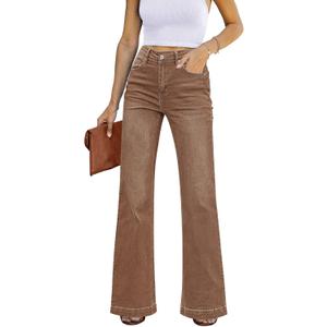 GRAPENT Womens Flare Jeans High Waisted Wide Leg Baggy Jean for Women Stretch Denim Pants (Large, Pecan Brown)
