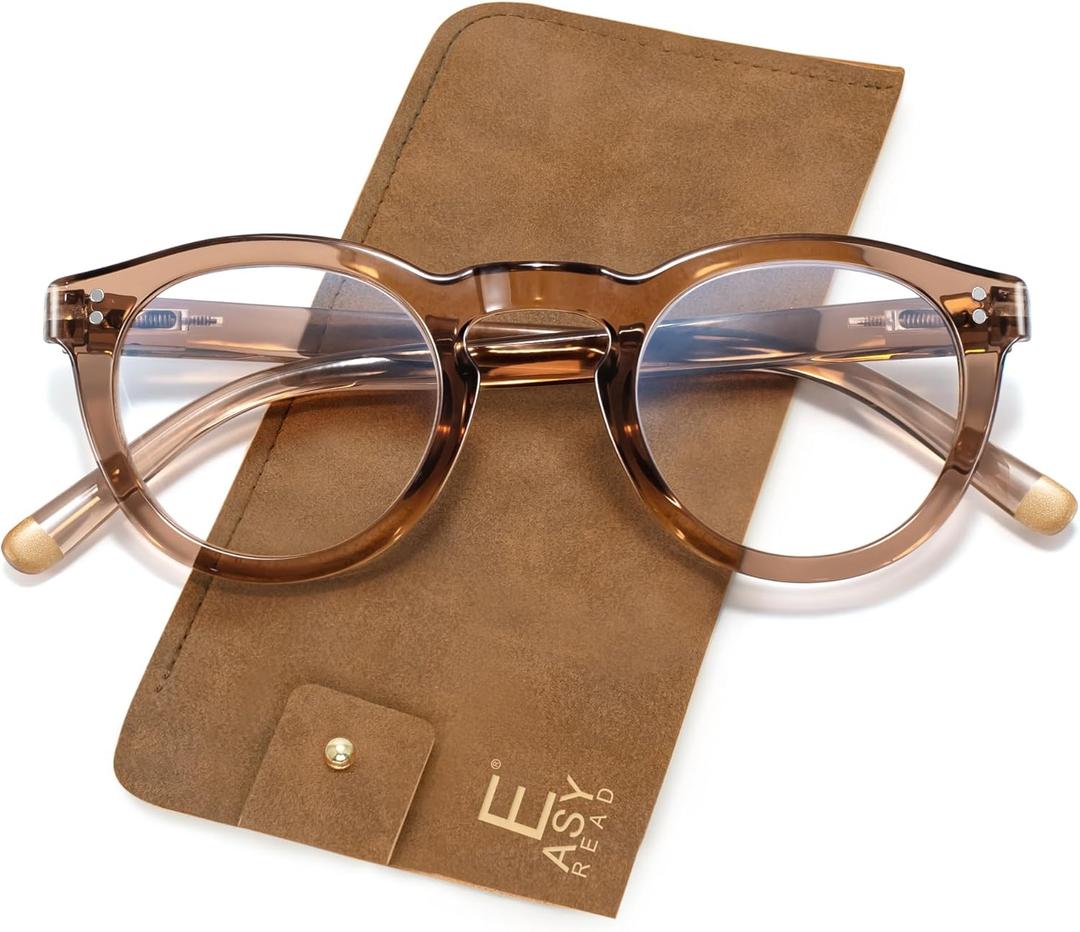EASY READ Retro Round Blue Light Blocking Reading Glasses for Women,Anti UV Readers for Women with Spring Hinge