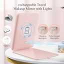 FUNTOUCH Rechargeable Travel Makeup Mirror with 72 Led Lights, Portable Lighted Makeup Mirror, 3 Color Lighting, Dimmable Touch Screen, Type C, Tabletop LED Folding Cosmetic Vanity Mirror (Pink)