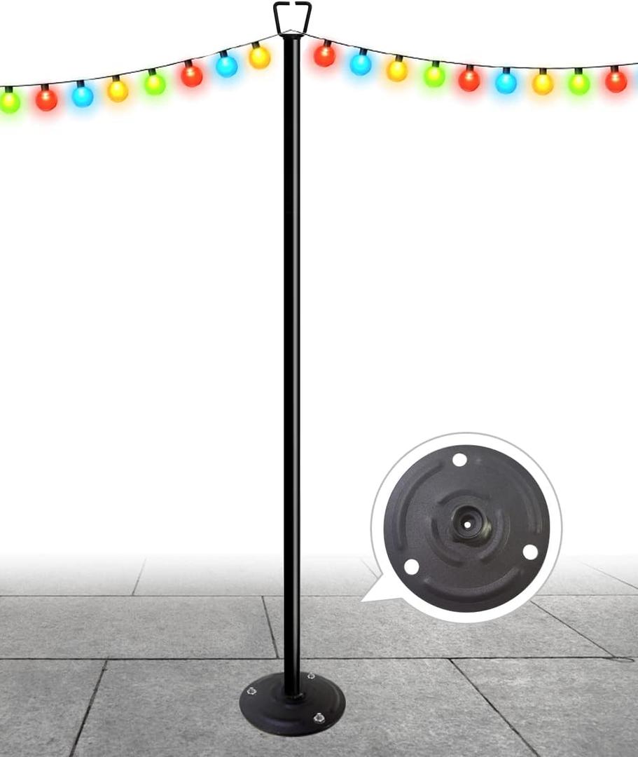Queension 10FT Ground Base String Light Poles for Outdoor String Lights for Garden, Backyard, Patio Lighting Stand for Parties, Bistro & Weddings, 1 Pack