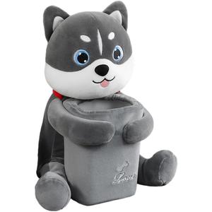 Multifunctional Deluxe Trash Can and Storage Box, Cute Tissue Box, Creative Animal Cartoon Decorative Organizer for Car and Home, Dog, Grey
