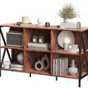 Horizontal Bookshelf Bookcase,Cube Storage Organizer Shelf,Industrial Wide Bookcase with Storage,Low Short Wide Cubby Shelves,Rustic Farmhouse Shelf for Office Bedroom Living Room,47 in(Brown,6 Cube)