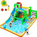 FBSPORT Inflatable Bounce House Water Slide, Bounce House for Kids Indoor Outdoor Bouncy House with 550W Blower, Bounce Castle with Slide Ball Shooting, Water Gun, Splash Pool, Bounce Area, Hose