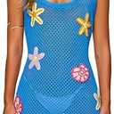 FAIRY SEASON Women's Crochet Beach Cover Up with Hand-Embellished 3D Starfish & Seashells, Sleeveless Dress for Vacation, Medium