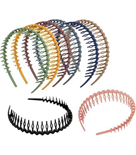 3 Pack Headbands with teeth, Blue+Pink+Cream