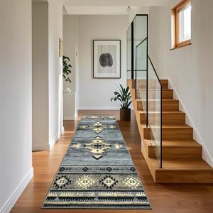 B BENRON Hallway Runner Rug 2 x 8, Non-Slip Western Runners for Bedroom Kitchen, Accent and Tribal Style Long Rugs Washable, Grey (Millennial Gray)