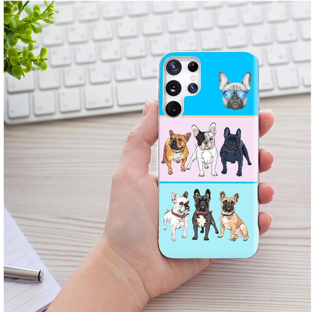 Samsung Galaxy S23 Ultra Case for Girl Women Men,AKORAVO Full Protective Shockproof Slim Soft TPU Clear Phone Cover Cases for Galaxy S23 Ultra,Cool Cartoon Animal Pet Dog Puppy French Bulldog Pink