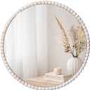 SWTHONY 15inch Small Round Boho Beaded Mirrors for Wall Decor, Cute Decorative Hanging Wooden Circle Nursery Mirror for Girl Room, Bedroom, Livingroom