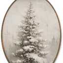 LKETW Vintage Winter Christmas Tree Oval Wall Art Decor, Christmas Oval Canvas Hanging Decor, Rustic Winter Holiday Xmas Pine Tree Wall Decorations for Home Living Room Bedroom, 8.6x11.4 Inch