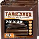 Brown Tarp 20x30 Feet, 10 Mil Thick Waterproof Poly Tarps Cover UV Resistant, Rip & Tear Proof with Metal Grommets Every 20 Inches