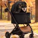 Pet Stroller with Detachable Carrier for Small & Medium Dogs & Cats, Smooth Comfort Ride with Shock-Absorbing Suspension, Foldable Dog Stroller, Compact Storage (Midnight Black)