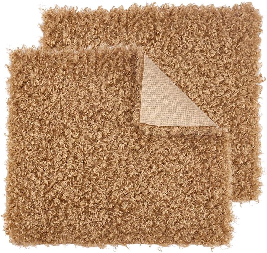 PH PandaHall 2pcs Brown Curly Fabric Plush Fabrics Wool Fuzzy Fabric Sherpa Fleece Fabrics Craft for Sewing Costumes Pillows Rugs Blankets DIY Craft 16.9x14.9 Inch