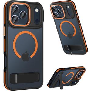 MAKAVO Magnetic for iPhone 17 Pro Max Case with Stand, Compatible with MagSafe, Slim Translucent Matte Military-Grade Drop Protection Phone Cover, Cosmic Orange