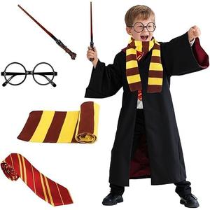 Kitimi Wizard Costume Party Cosplay Set, Wizard Cloak Robe Halloween Costume, Magic Wand, Tie, Scarf, Glasses Accessories 135+