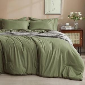 PHF 7 Pieces King Comforter Set, Lightweight Bed in A Bag & 18" Sheet Set for All Season, Ultra Soft Cozy Bedding with Comforter, Sheets, Pillowcases & Shams, Olive Green