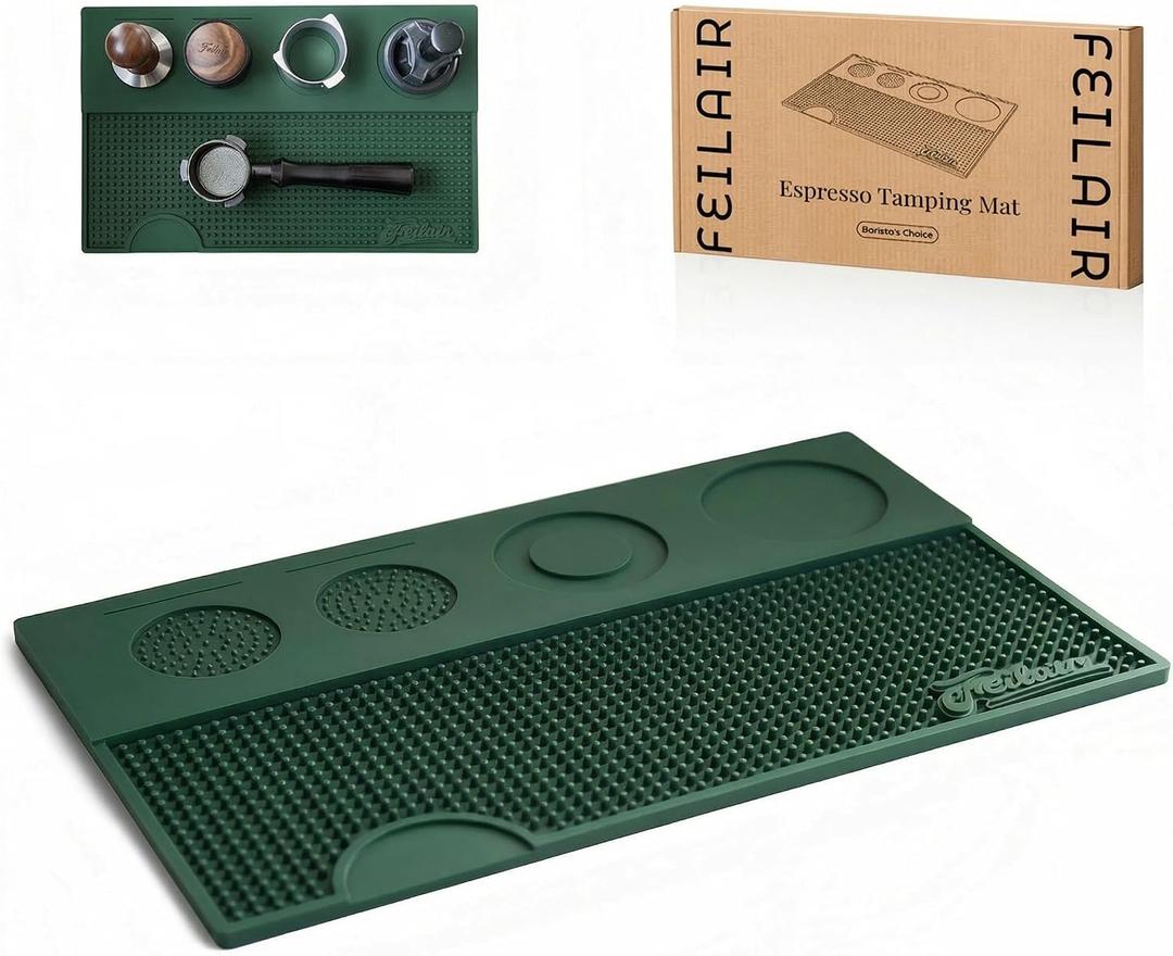 Espresso Tamping Mat, Silicone Coffee Bar Mats for Countertop,Espresso Tamping Station, Non-slip Dish Drying Mat,Espresso Machine Accessories,Espresso Organizer (Green15.7"x9.8"x0.4")