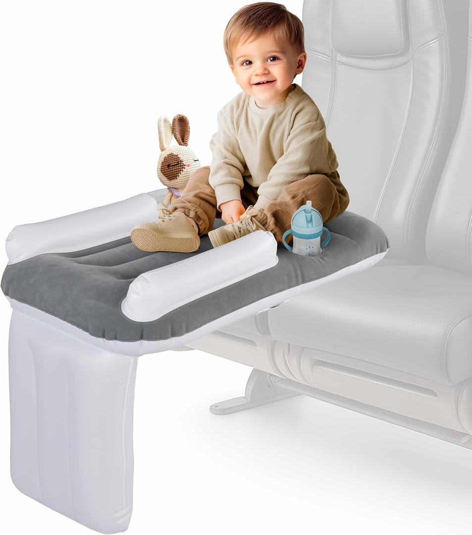 Toddler Airplane Bed - Inflatable Baby Airplane Bed for Toddler with Safety Belt, Travel Bag, Air Pump, Fast-Inflating Valves, Cup Holder, Safety Bumper, Fits All Seats, Seat Extender for Kids