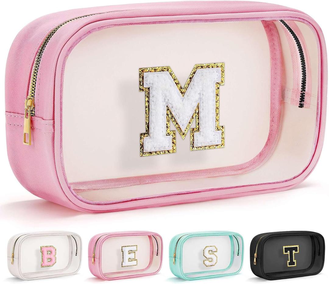 YOOLIFE Initial Mothers Day Gifts for Mom Women Teacher Appreciation Gifts for Teacher Women Birthday Gift for Kids Girls | Clear Makeup Bag Teachers Gift Travel Toiletry Bag | Cosmetic Bags Pink M (EXP 08/15/30)