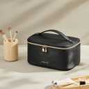 Prite Makeup Bag, Large Capacity Portable Travel Cosmetic Bag, Waterproof Makeup Organizer for Women with Handle and Divider (001 Black)