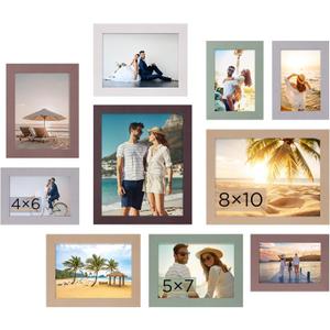 Funtopia Picture Frames, 10 Pack Picture Frames Collage Wall Decor, Gallery Wall Frame Set for Wall or Tabletop Display, Multi-size with 8x10, 5x7, 4x6 Family Photo Frames (Coffee, Brown, Gray, Light Gray, Green, Light Yellow)