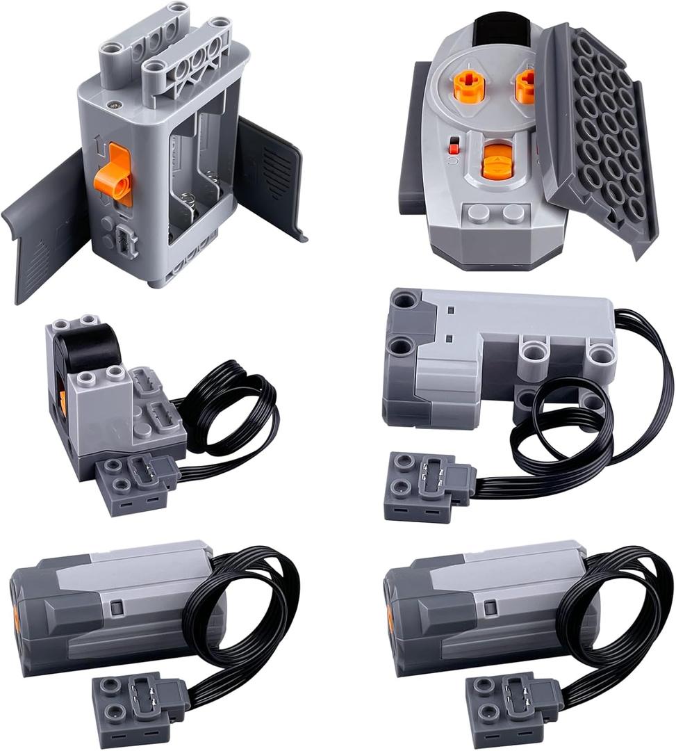 6-in-1 Power Functions Motors Kit, Compatible with Well-Known Brand Technology Parts, Contains 2*M/servo Motor AA Battery Box 2.4G Remote Control Receiver, Perfect Christmas & Birthday Gifts for boy