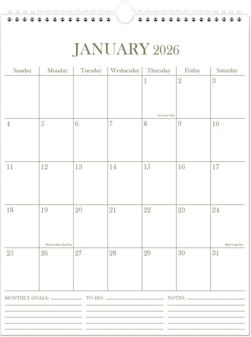 Calendar 2026 - Wall Calendar from January 2026 - June 2027, 2026-2027 Wall Hanging Calendar with Thick Paper, 12" x 14.5", Gold