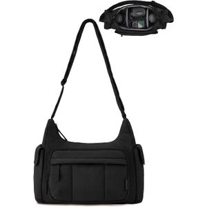 BAGSMART 2 in 1 Puffy Camera Sling Bag for Photographer, Everyday Shoulder Crossbody Bag with Pockets Digital Camera Case for DSLR/Mirrorless, Black