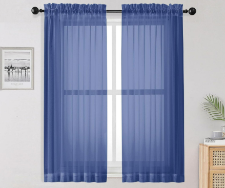 OWENIE Sheer Curtains 63 Inch Length 2 Panels Set, Light Weight Soft Solid Fimly Sheer Curtains for Bedroom Living Room, Light Filtering Airy Voile Sheer Curtain, Royal Blue, 42Wx63L Inch