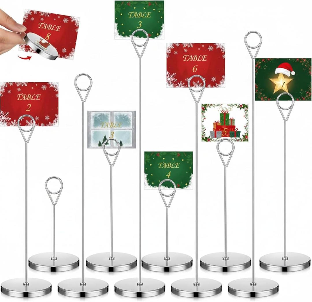 Faccito 10 Pcs Removable Table Number Holders 5 Size Card Holder Metal Name Number Menu Memo Note Picture Photo Clip Stand Table Sign for Wedding Birthday Valentine's Day(Matt Nickel)
