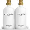 Luxury Glass Hand and Dish Soap Dispenser Set by Brighter Barns - Kitchen Soap Dispenser Set with Tray for Kitchen Sink - White and Gold Home Accessories & Decor for Restaurants, Airbnb, Gift (Gold)