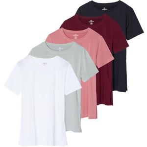 Real Essentials 5 Pack: Women's Short Sleeve Active Workout T-Shirts - Dry Fit Gym Tops with Split Hem (Plus Sizes) (XX-Large)