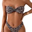 GORGLITTER Women's Leopard Cheetah Swimsuit Strapless Bandeau High Cut Thong Bikini Set Bathing Suit (Multicolor) S