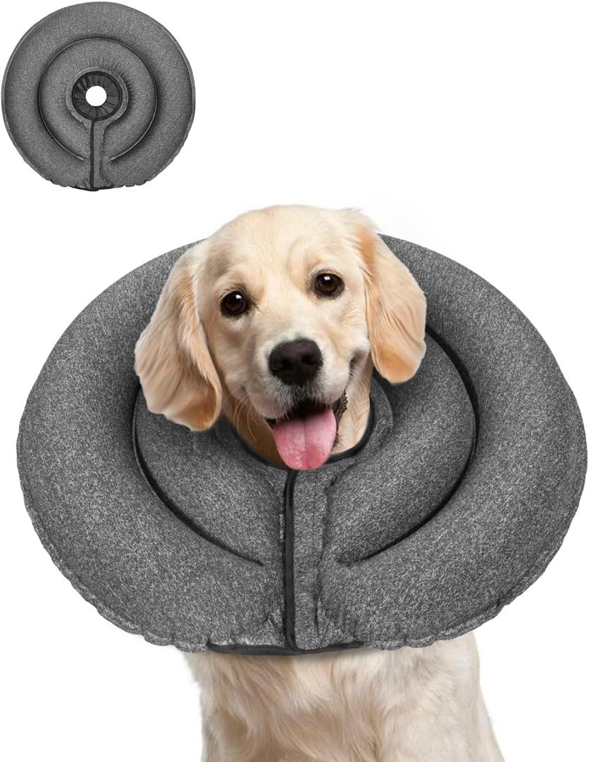 MIDOG Dog Cone Collar for Large Medium Dogs, Soft Inflatable Dog Cone Alternative After Surgery, Adjustable Protective Recovery Cone - Patented Alternative E Collar Does Not Block Vision (Gray-L)